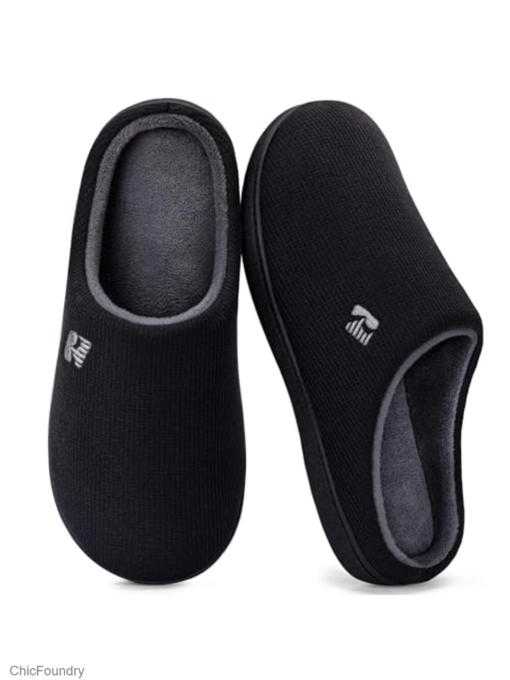Men's Two-Tone Memory Foam Clog Slippers Waffle Knit Non-Slip